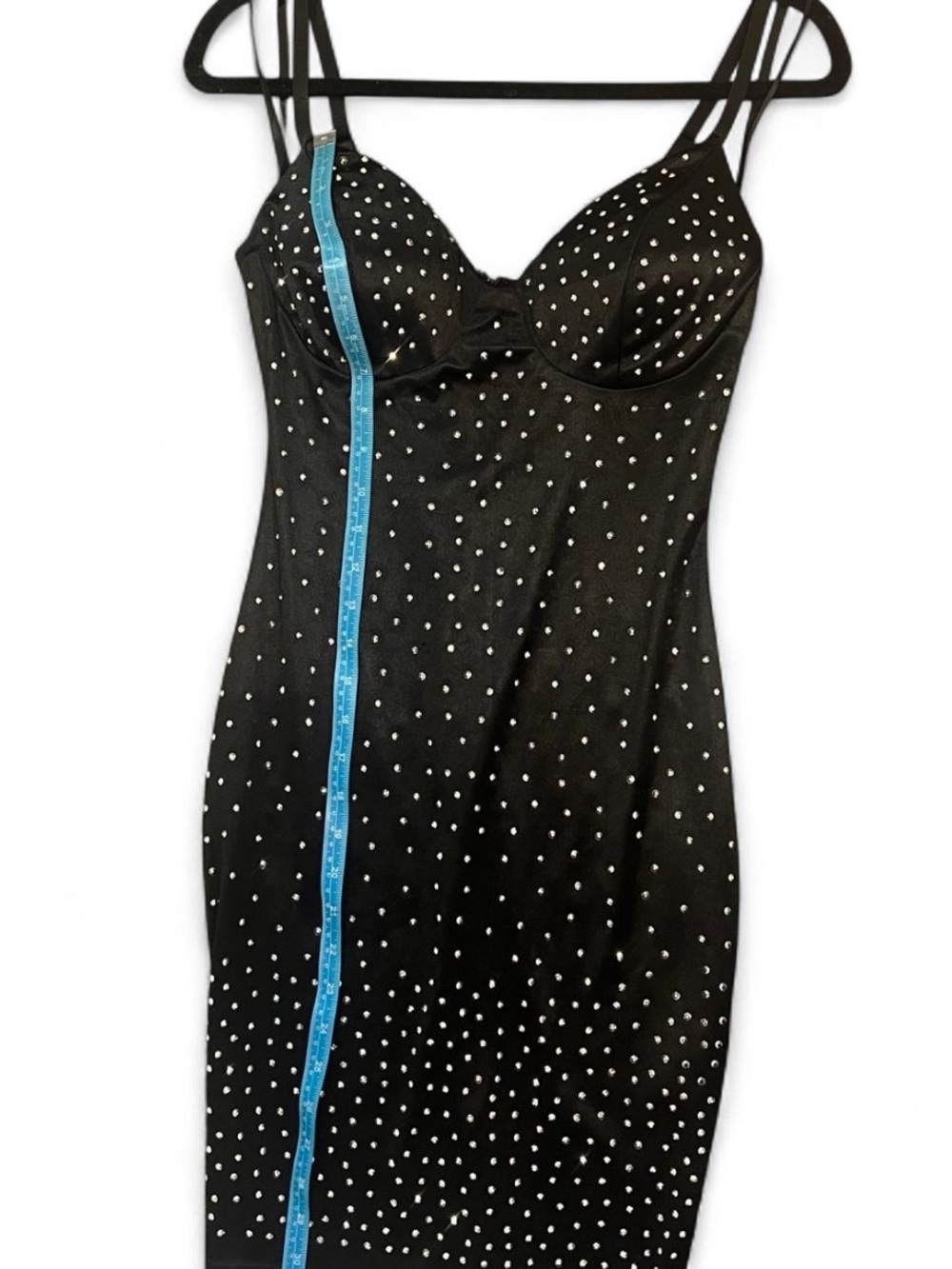 Embellished Black Mini Dress with Silver Rhinestuds - Picture 6 of 10